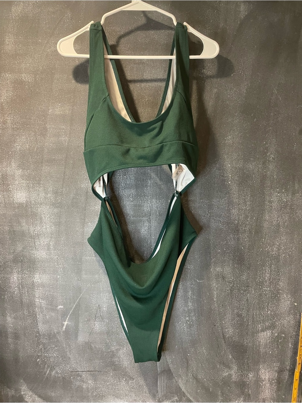 Green Ribbed Cutout One Piece Swimsuit Open Back High Cut Size 3XL